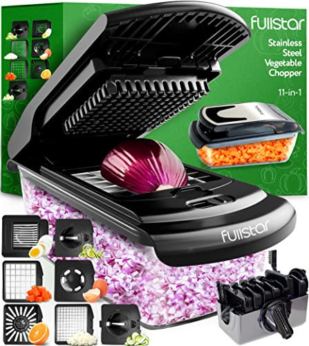 Fullstar Vegetable Chopper, Cheese Slicer, Food Chopper, Veggie Chopper, Onion Chopper, Vegetable Chopper with Container, Mandoline Slicer & Cheese Grater (11 in 1 - Black) | Amazon (US)