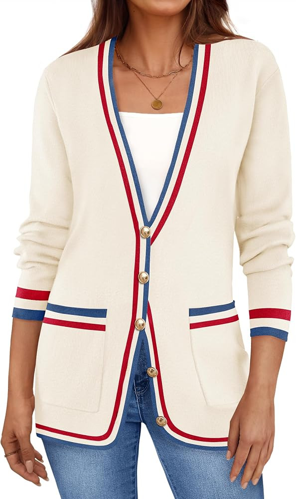 ZESICA Women's 2024 Color Block Cardigan Sweaters Long Sleeve Button Down Open Front Coatigan wit... | Amazon (US)
