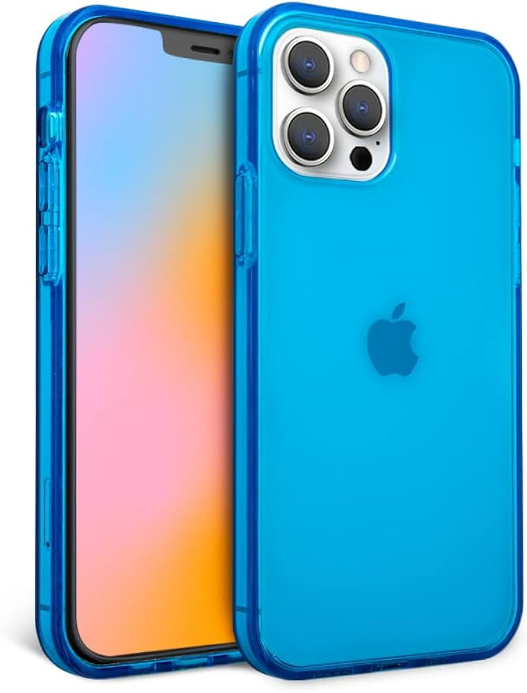 FELONY CASE - iPhone 12 Pro Max Neon Blue Crystal Clear Protective Case, TPU and Polycarbonate Sh... | Amazon (US)