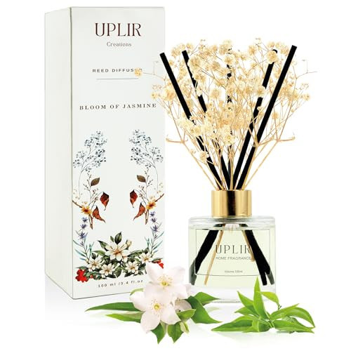 UPLIR Flower Reed Diffusers for Home with 1 Jasmine & White Tea Double Essential Oil, 3.4 oz (100ml) - Elegant Reed Diffuser Set with 5 Sticks for Home Decor, Bathroom, Any Room, Housewarming Gift | Amazon (US)