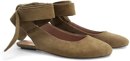 Suede Ballet Flats Shoes for Women Ankle Wrap Ballerina Flats Closed Round Toe Lace up Flat Shoes... | Amazon (US)