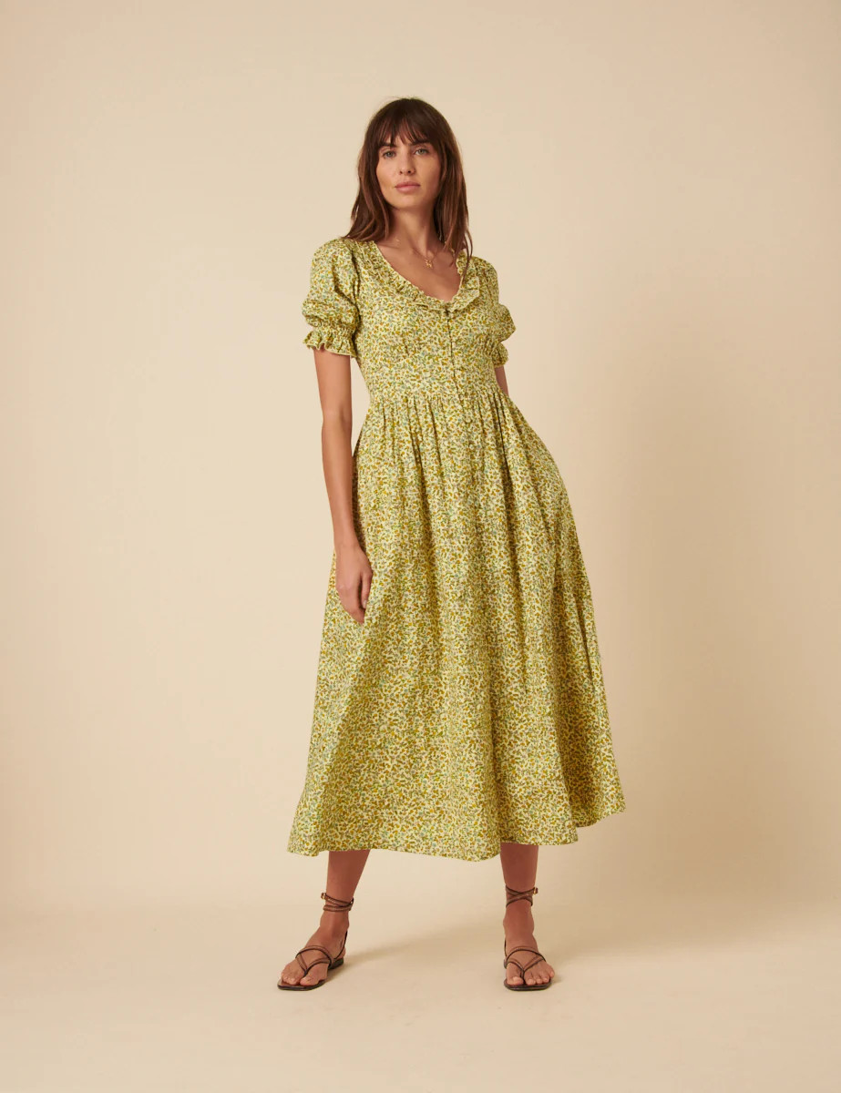 Yellow Ditsy Floral Flossie Midi Dress | Nobody's Child