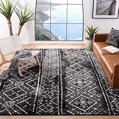 Safavieh Adirondack Collection ADR111C Moroccan Boho Distressed Area Rug, 10' x 14', Black/Silver | Amazon (US)