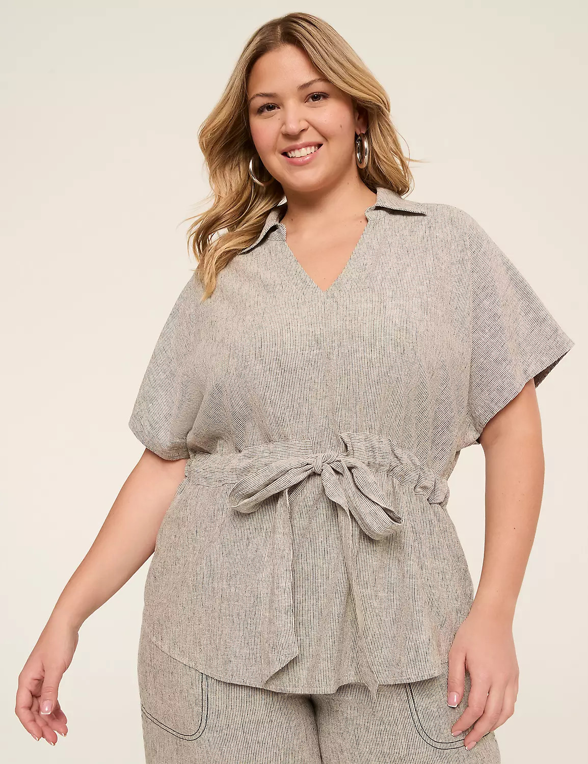V-Neck Popover Shirt With Belted Waist | Lane Bryant (US)