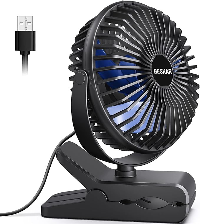 BESKAR USB Clip on Fan, Portable Small Fan with Cord Powered, 3 Speeds Strong Airflow, with Sturd... | Amazon (US)