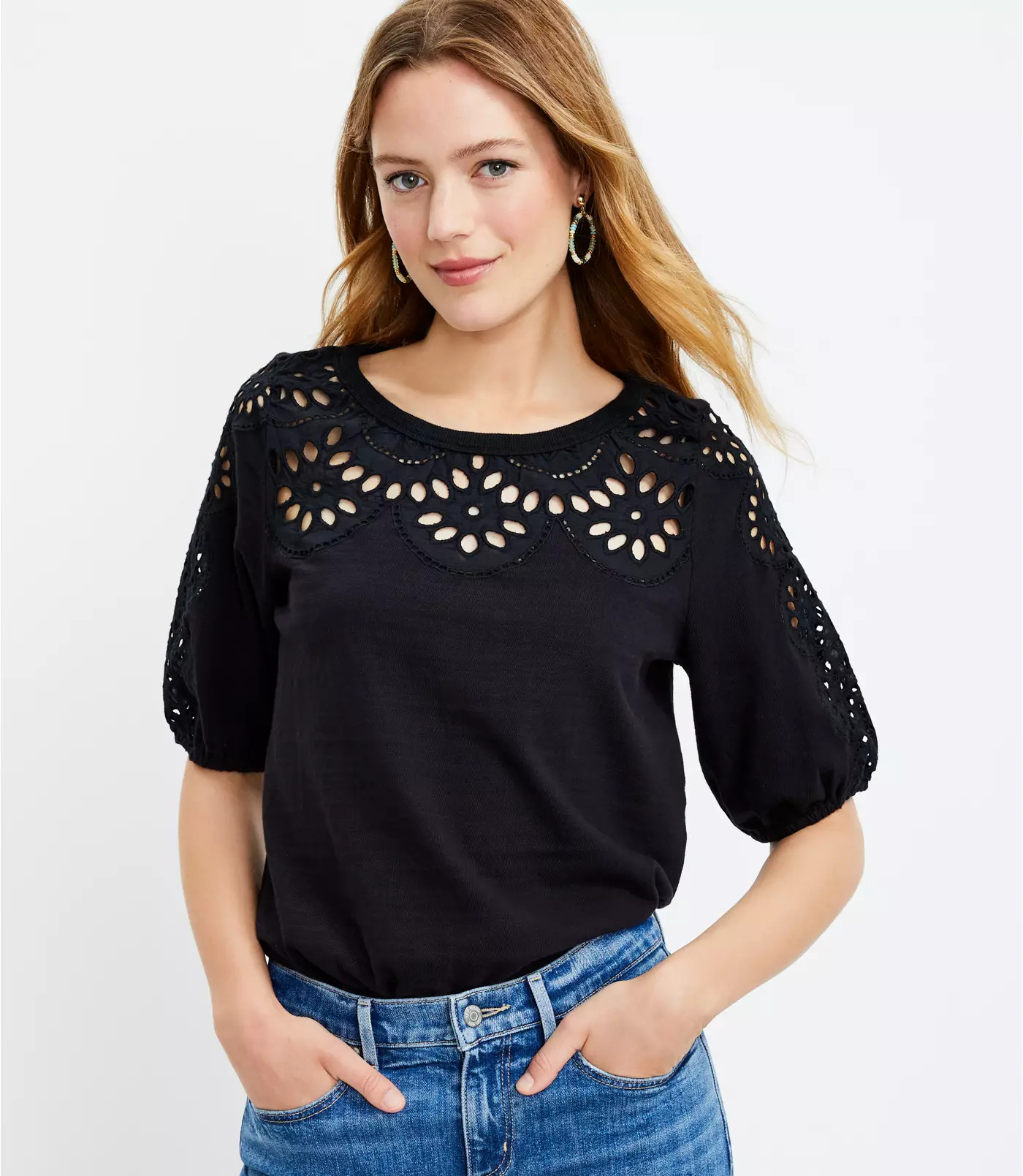 Eyelet Sweatshirt Top | LOFT | LOFT