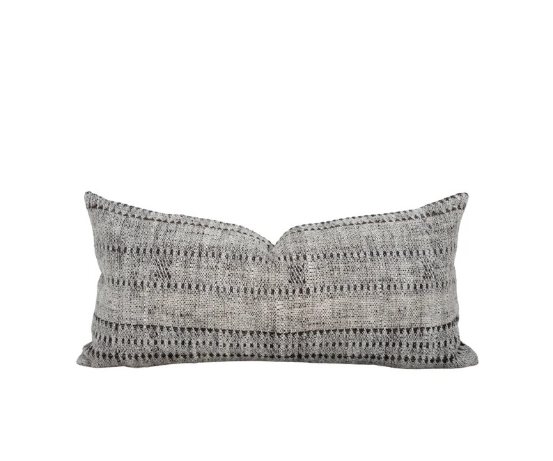 ARYA || 14x24 Vintage Wool Pillow Cover Indian Wool Pillow Cover Neutral Gray Pillow Brown Stripe... | Etsy (US)