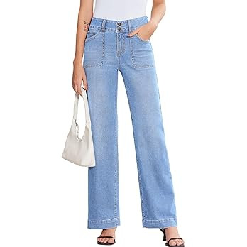 Sidefeel Women's Wide Leg Jeans High Waisted Stretchy Tummy Control Straight Leg Denim Pants | Amazon (US)