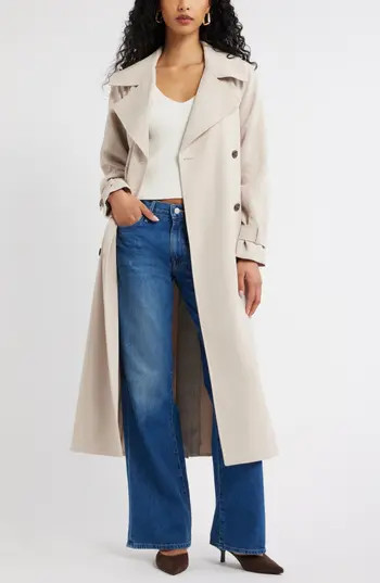 Open Edit Curator Crepe Oversize Trench Coat in Grey Feather at Nordstrom Rack, Size Large | Nordstrom Rack