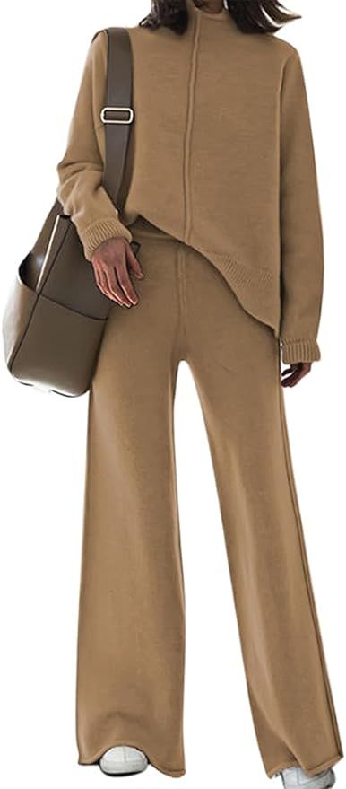 TOLENY Women's 2 Piece Lounge Sets Pullover Sweater and Wide Leg Pants Tracksuit Outfits | Amazon (US)