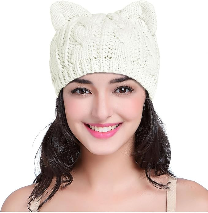v28 Women Men Girls Boys Teens Cute Cat Ear Knit Cable Rib Hat Cap Beanie | Amazon (US)
