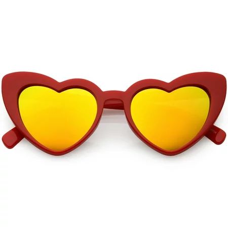 Women's Oversize Chunky Heart Sunglasses Colored Mirror Lens 51mm (Red / Orange Mirror) | Walmart (US)
