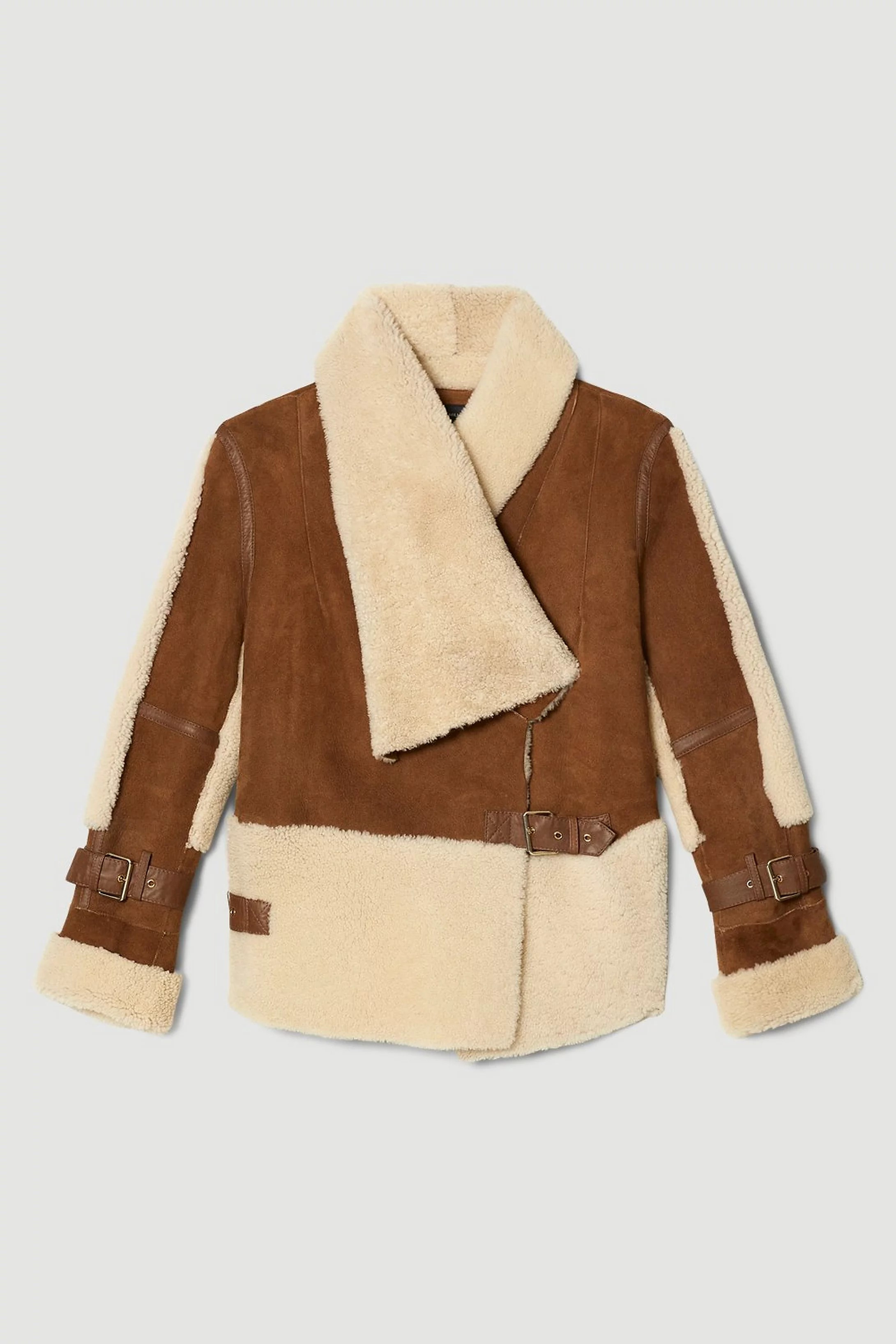 Merino & Leather Tab Side Biker Jacket | Karen Millen US