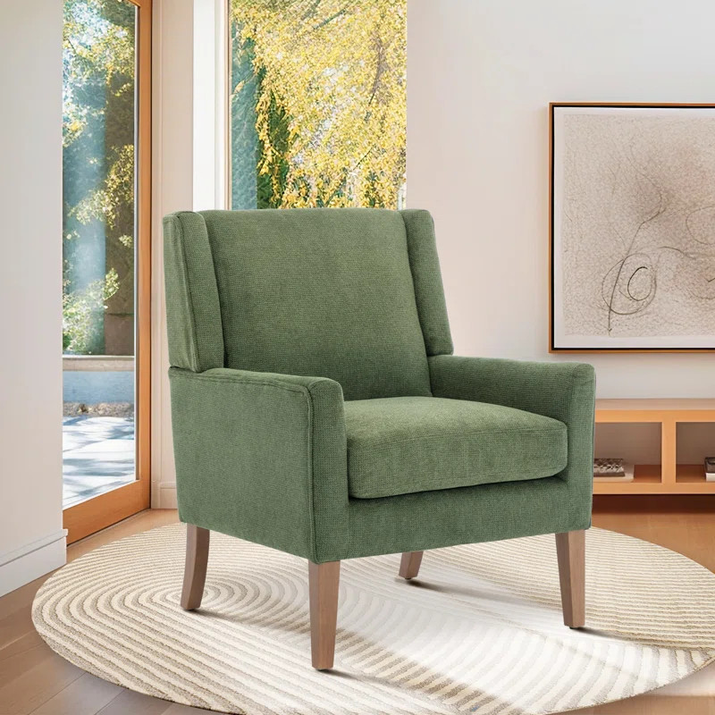 Leston Wide Upholstered Fabric Accent Armchair with Solid Wood Leg | Wayfair North America