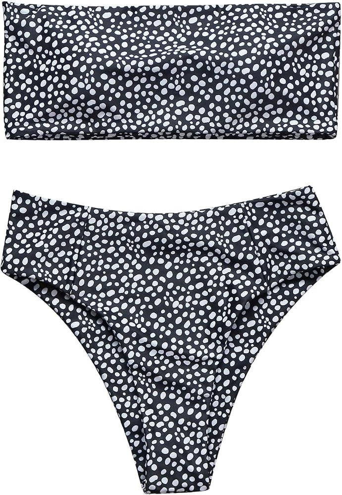 OMKAGI Women's 2 Pieces Bandeau Bikini Swimsuits Off Shoulder High Waist Bathing Suit High Cut | Amazon (US)