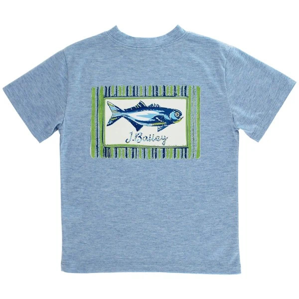 Logo Tee - Fish on Heathered Blue | The Bailey Boys