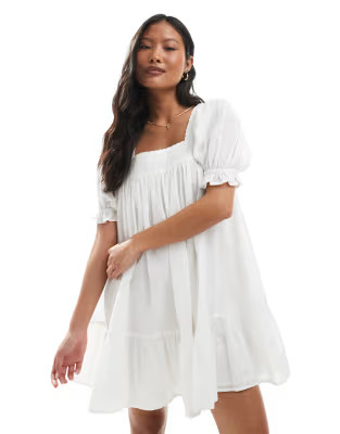 Miss Selfridge Petite voile smock dress in white | ASOS (Global)