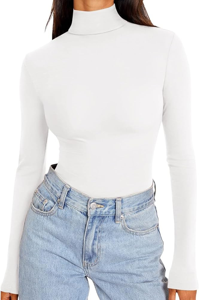 REORIA Women's Long Sleeve Mock Turtle Neck Tops Fall Winter Basic Double Lined Layering Lightwei... | Amazon (US)