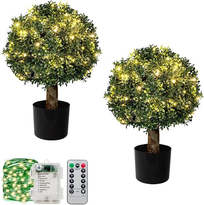 2FT Artificial Boxwood Topiary Ball, Fake UV-Resistant Outdoor Plants for Greenery Decor, Set of ... | Amazon (US)