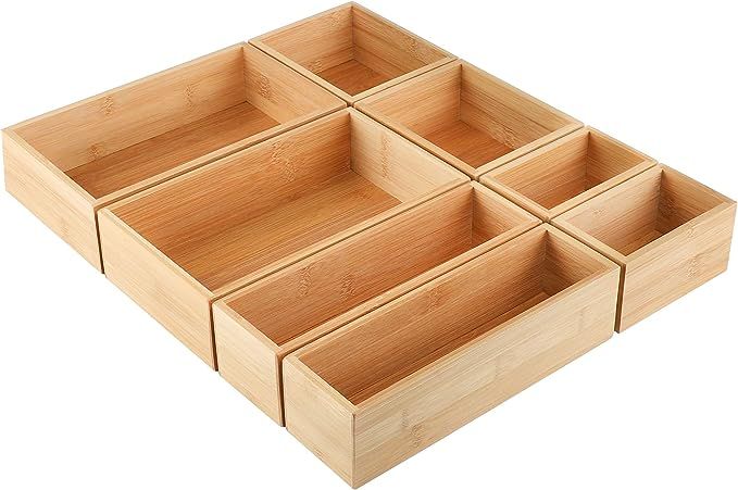 Kootek 8 Pcs Bamboo Drawer Organizer Utensil Tray Kitchen Storage Box 4-Size Versatile Dividers C... | Amazon (US)