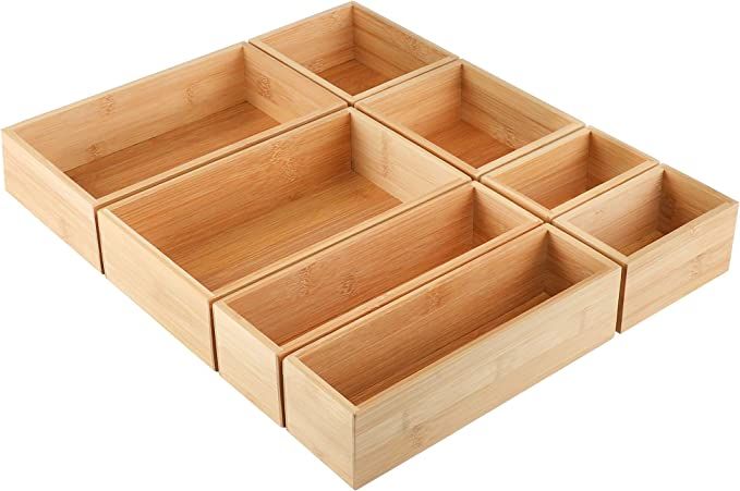 Amazon.com - Kootek 8 Pcs Bamboo Drawer Organizer Utensil Tray Kitchen Storage Box 4-Size Versati... | Amazon (US)