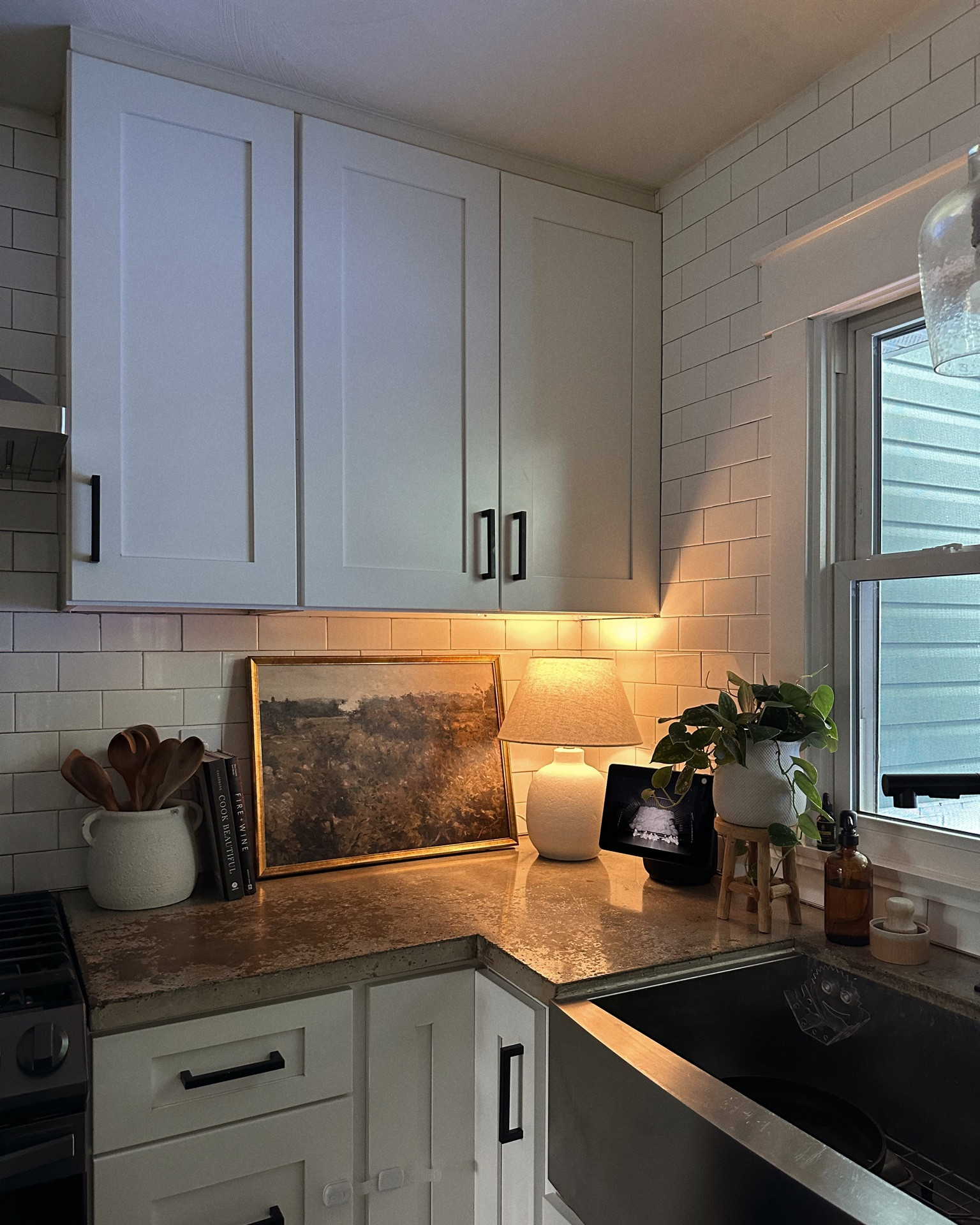 Cozy kitchen corner 🫶🏼 this lamp has completely transformed our countertops. Makes it feel so relaxing and peaceful in here 🥲 I swapped out the lampshade so linked both! Xx 

Target home, Target home decor, Target lamps, kitchen counters kitchen decor, kitchen countertops 

#LTKFind #LTKhome