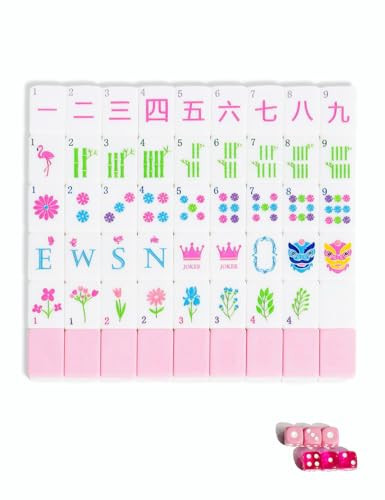 Mahjong Tile Set 160 Engraved Acrylic American Mahjong Tiles Game Set with Bag 1.2-inch Cute Mah Jongg Sets with Travel Bags Accessories Pink | Amazon (US)