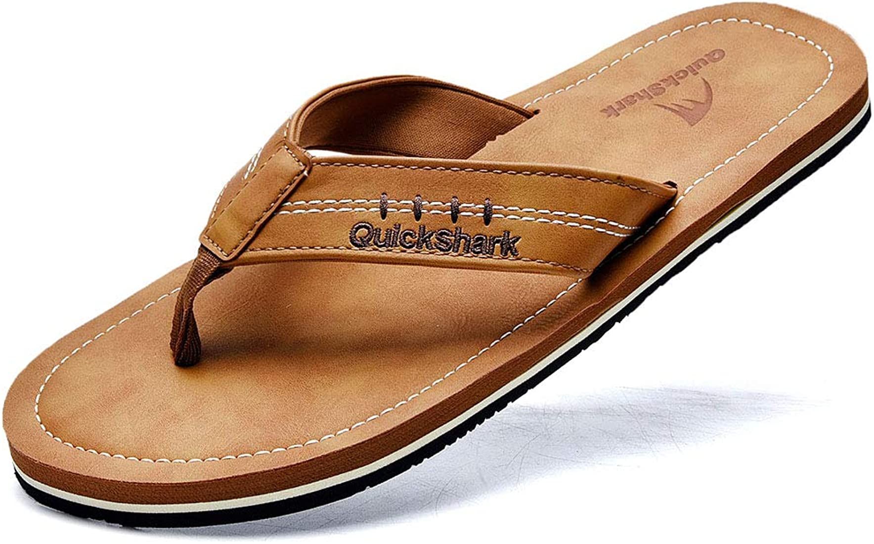 Quickshark Mens Flip Flops Leather Thong Sandals Arch Support Beach Slippers | Amazon (US)