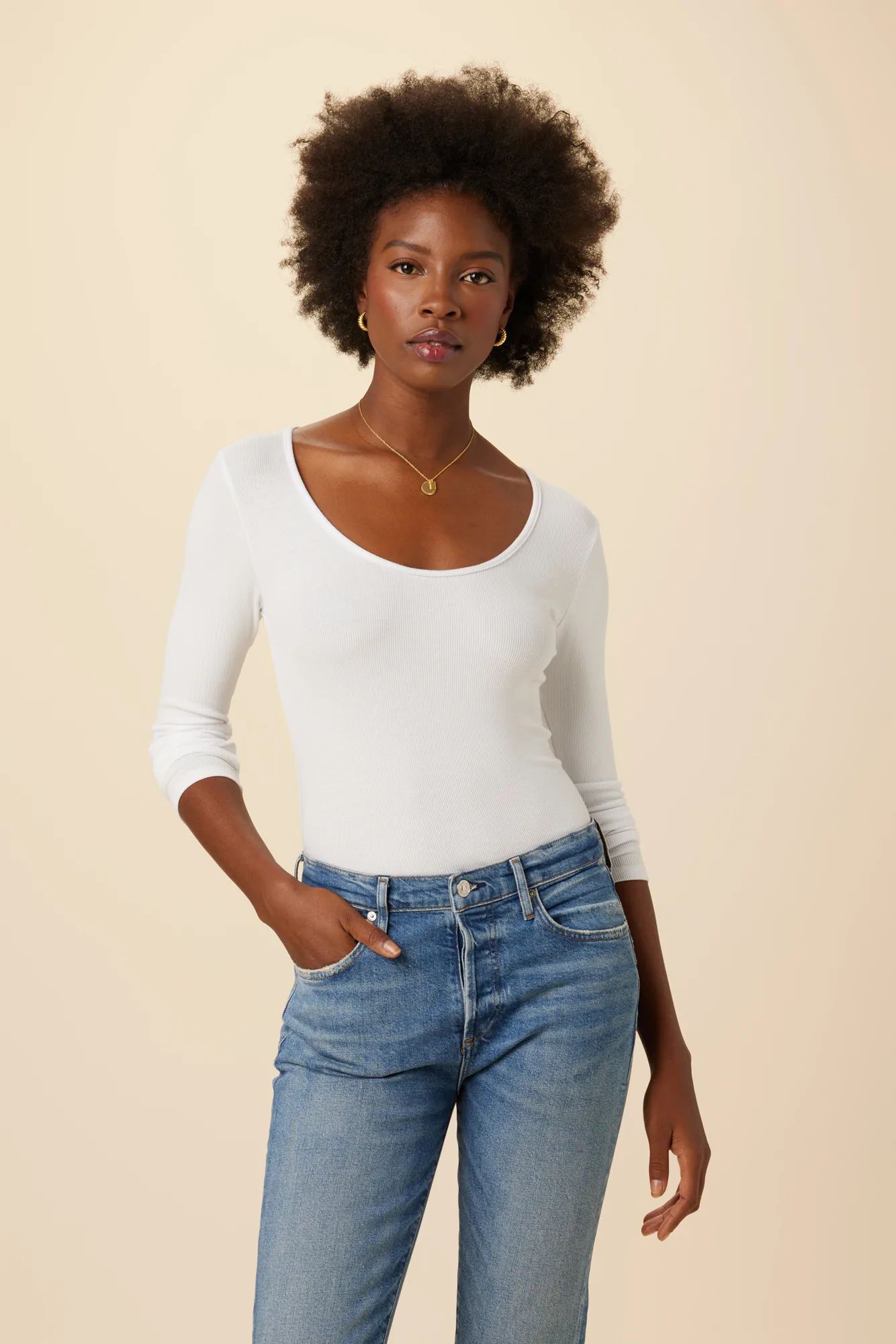 Itana Long Sleeve Dream Rib Tee - White | Amour Vert