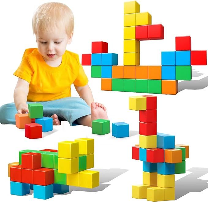 Magnetic Blocks, 1.41 inch Large Magnetic Building Blocks for Toddlers 3 4 5 6 7 8 Years Old Boys... | Amazon (US)