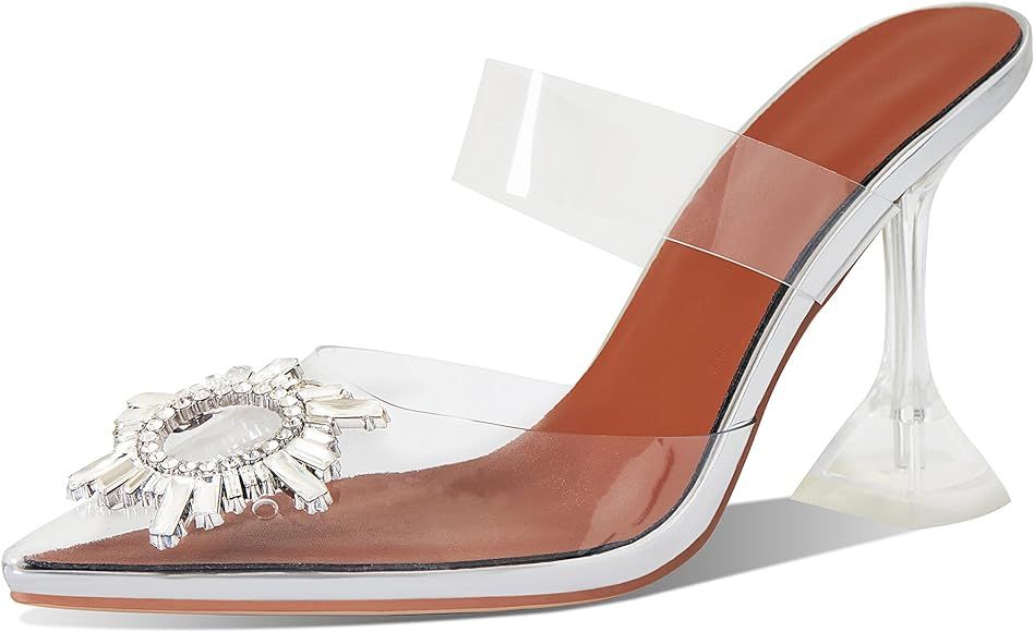 Atsroel Womens Clear Heeled Sandals Pointed Toe Crystal Rhinestones Sparkly High Stiletto Heels F... | Amazon (US)