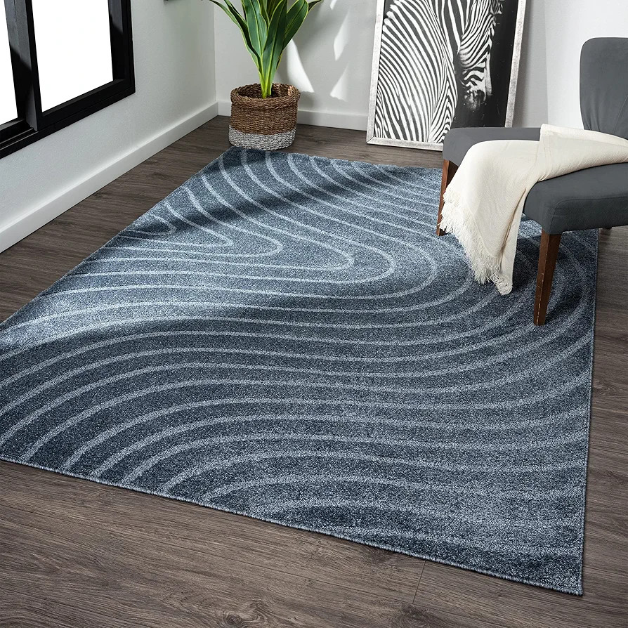 LUXE WEAVERS Modern Geometric Wave Blue 8x10 Area Rug | Amazon (US)