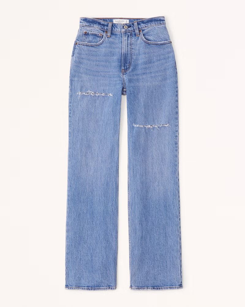 Abercrombie & Fitch Women's Curve Love High Rise 90s Relaxed Jean in Medium Destroy - Size 23R | Abercrombie & Fitch (US)