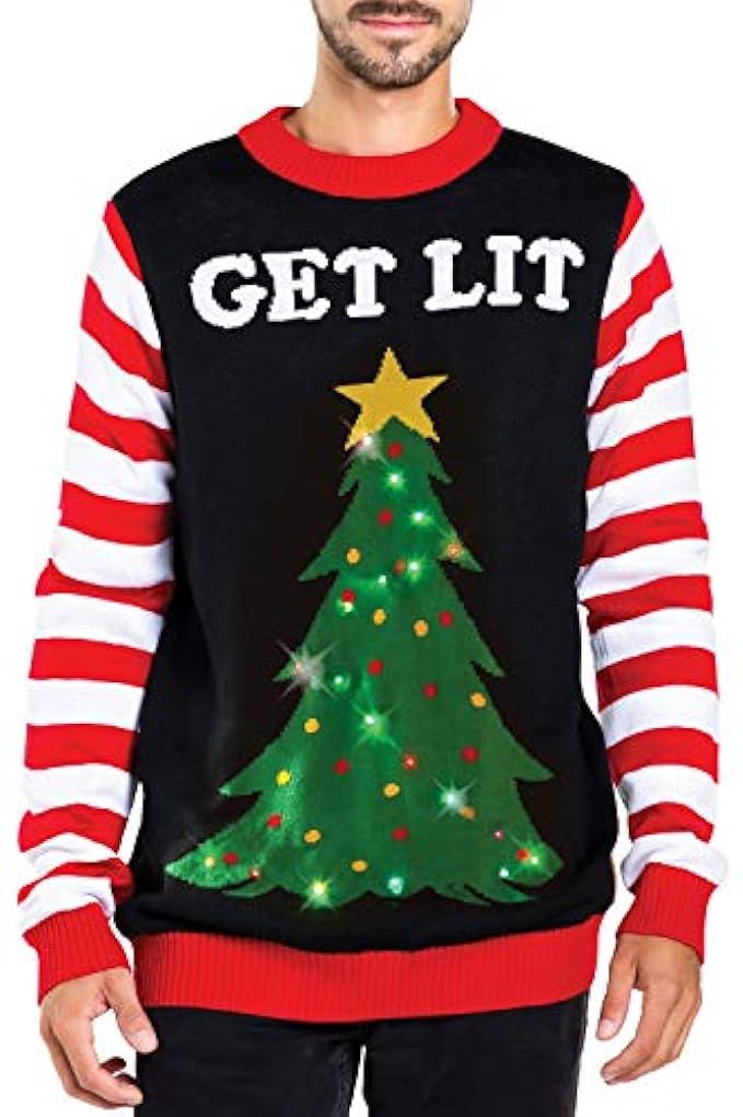 Tipsy Elves Men's Light Up Christmas Sweater - Black Lit Funny Ugly Christmas Sweater | Amazon (US)