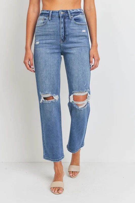 High Rise Straight Leg Jeans - Medium Wash | Alexa Reece Boutique