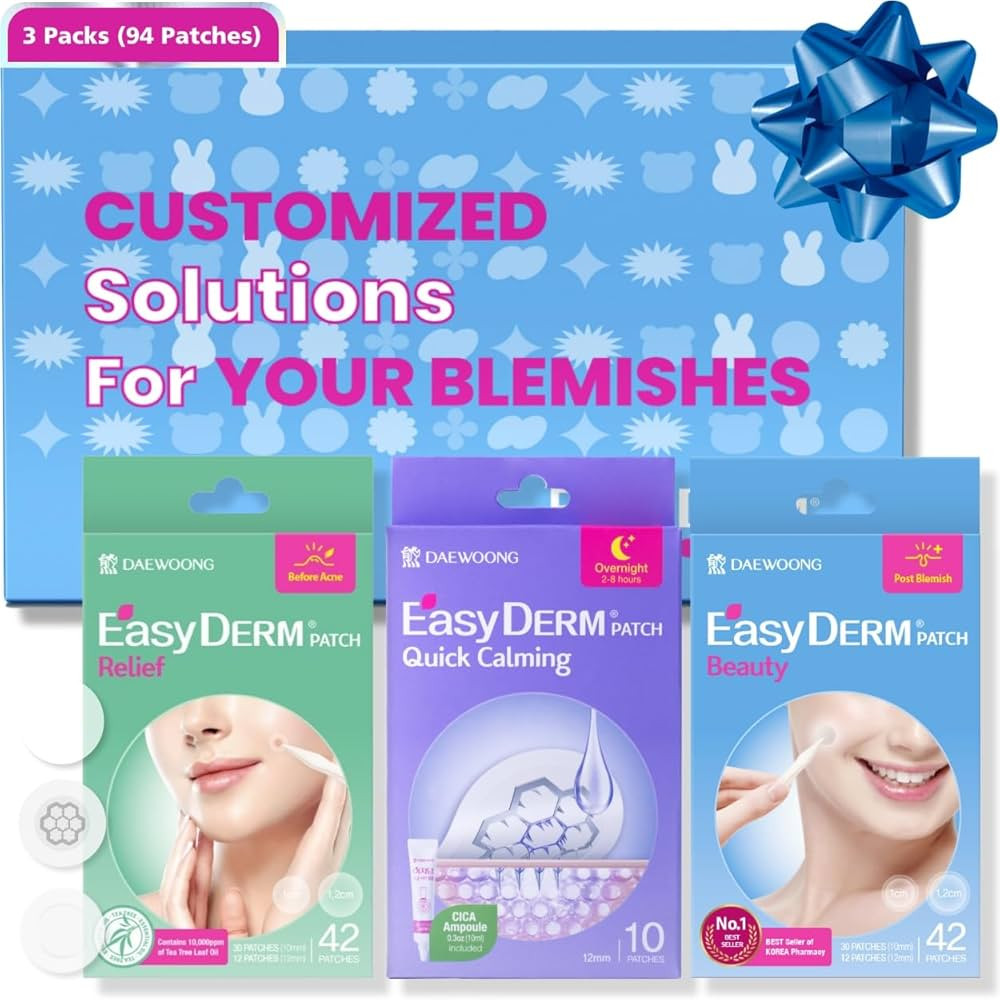 EasyDerm 3-Type Pimple Patches Gift Set, Acne care soluution, Korean Spot Patch to Cover ZitsㅣQ... | Amazon (US)