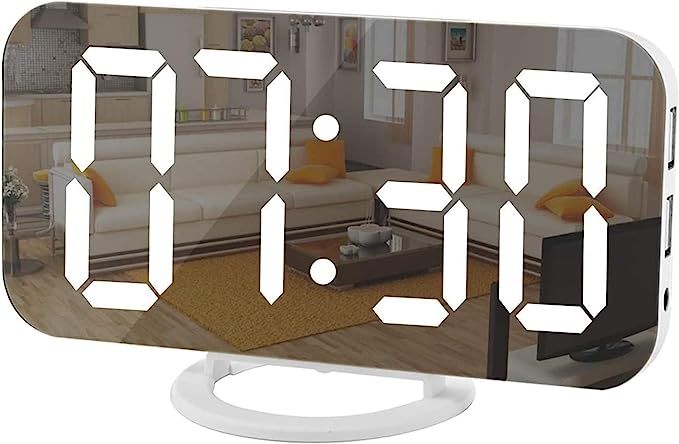 Digital Clock Large Display, LED Electric Alarm Clocks Mirror Surface for Makeup with Diming Mode... | Amazon (US)