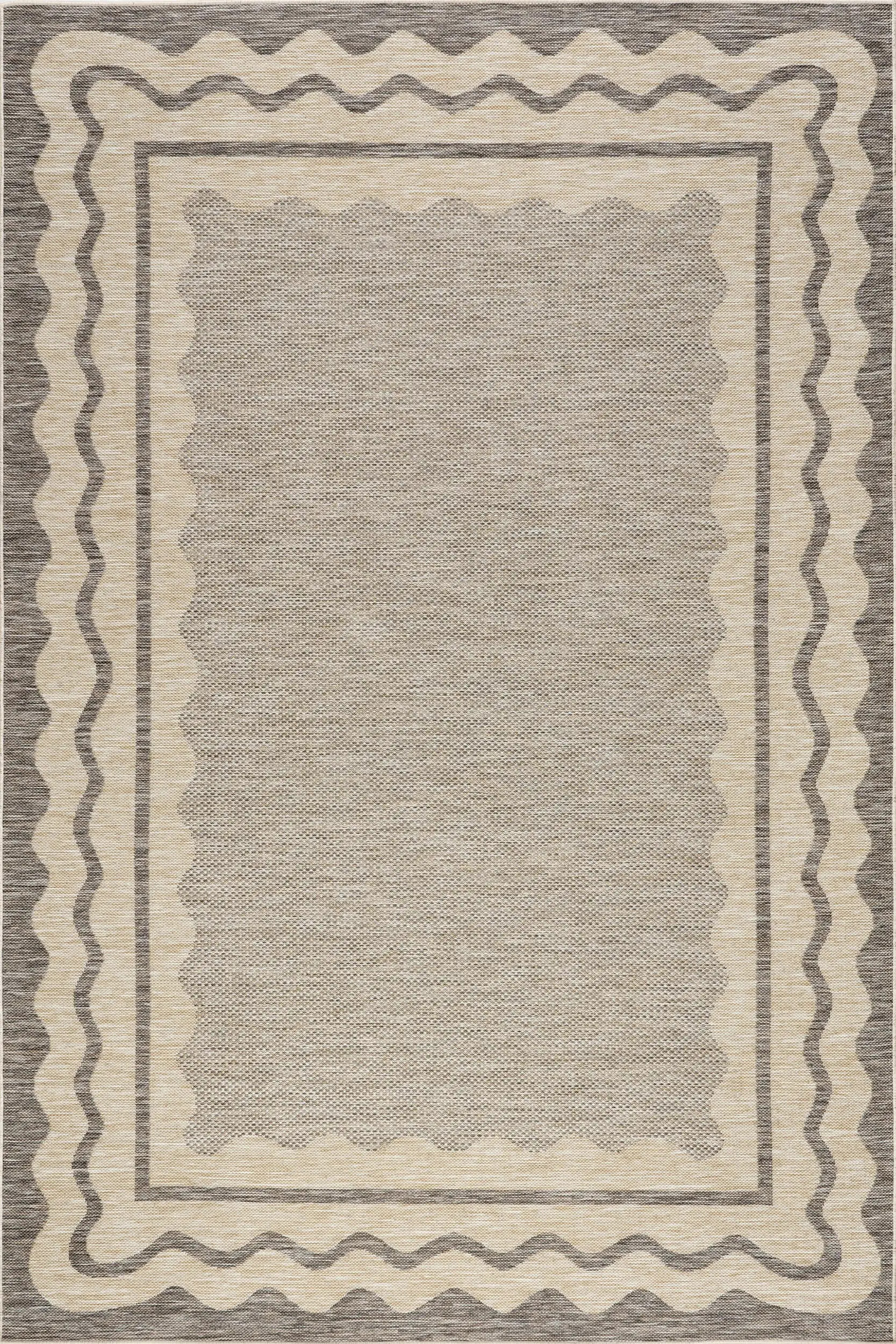 Haisley Wavey Bordered Indoor/Outdoor Rug | Light Grey | Rugs USA