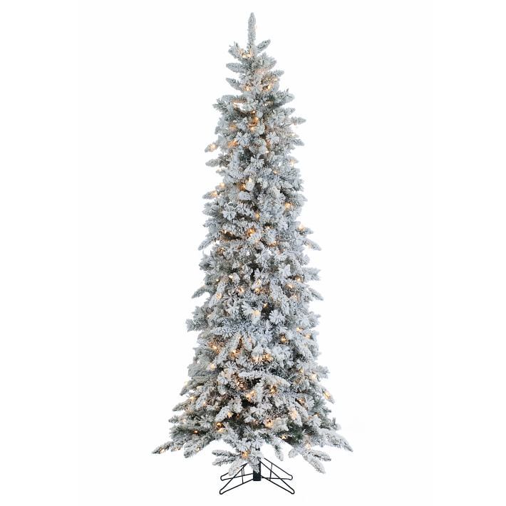 Pre-Lit Faux Narrow Flocked Pencil Pine Christmas Tree - 7.5' | West Elm (US)