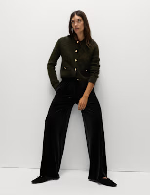 Fluid Velvet Wide Leg Trousers | Marks and Spencer US