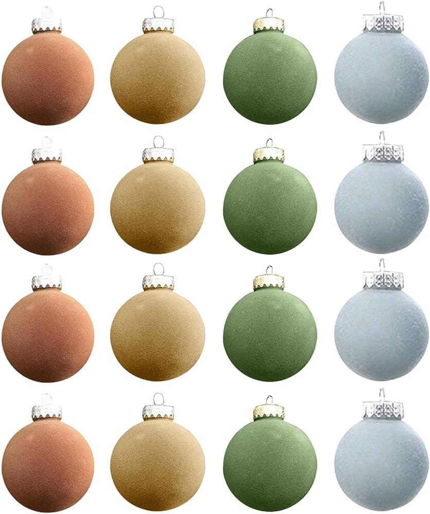 16Pcs Velvet Christmas Ornaments Christmas Tree Decorations, 2.4 Inch Flocked Christmas Ornaments... | Amazon (US)