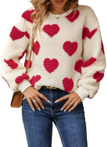 Women's Love Heart Pullover Sweaters Long Sleeve Crewneck Cute Sweater Knitted Casual Sweater | Amazon (US)