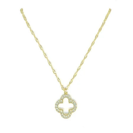 Time and Tru Gold Plated Clover Pave Stones Pendant Necklace with Lobster Clasp | Walmart (US)