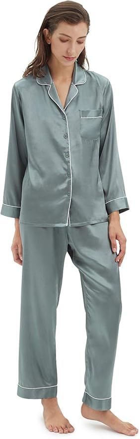 SIORO Women Pajamas Set Satin Long Sleeve Silk Pajamas for Womens, Button Down Nightwear Soft Pj ... | Amazon (US)