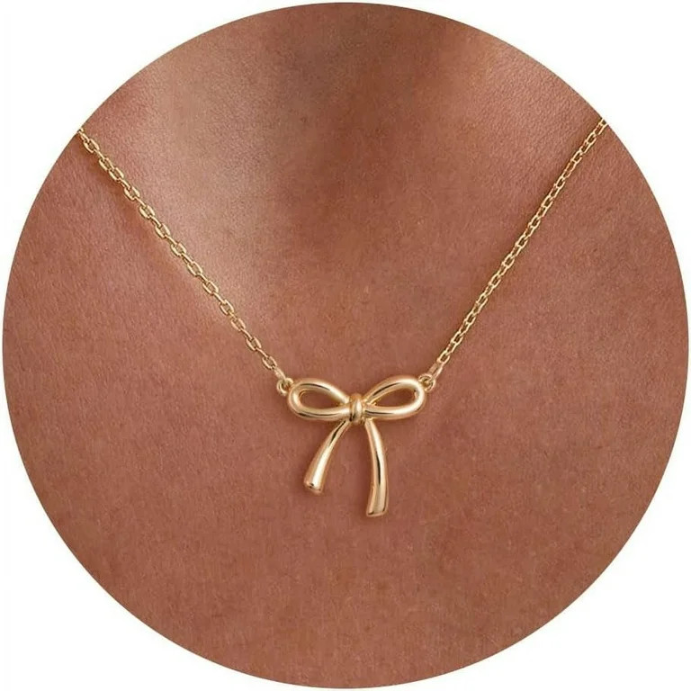 Gold Necklace for Women - Bow Necklace 14K Gold Plated Dainty Cubic Zirconia Bow Necklace Small B... | Walmart (US)