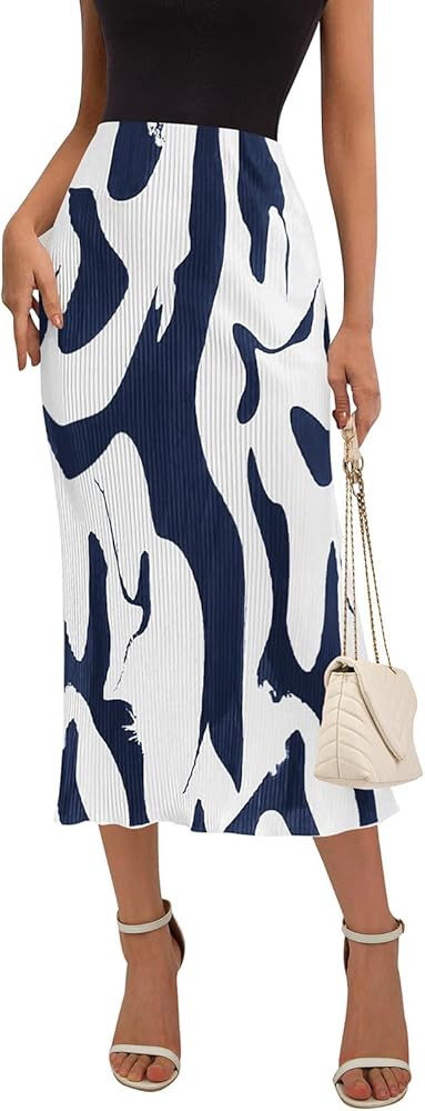 PRETTYGARDEN Women's 2024 Summer High Waist Graphic Print A Line Pleated Long Skirts for Women Tr... | Amazon (US)