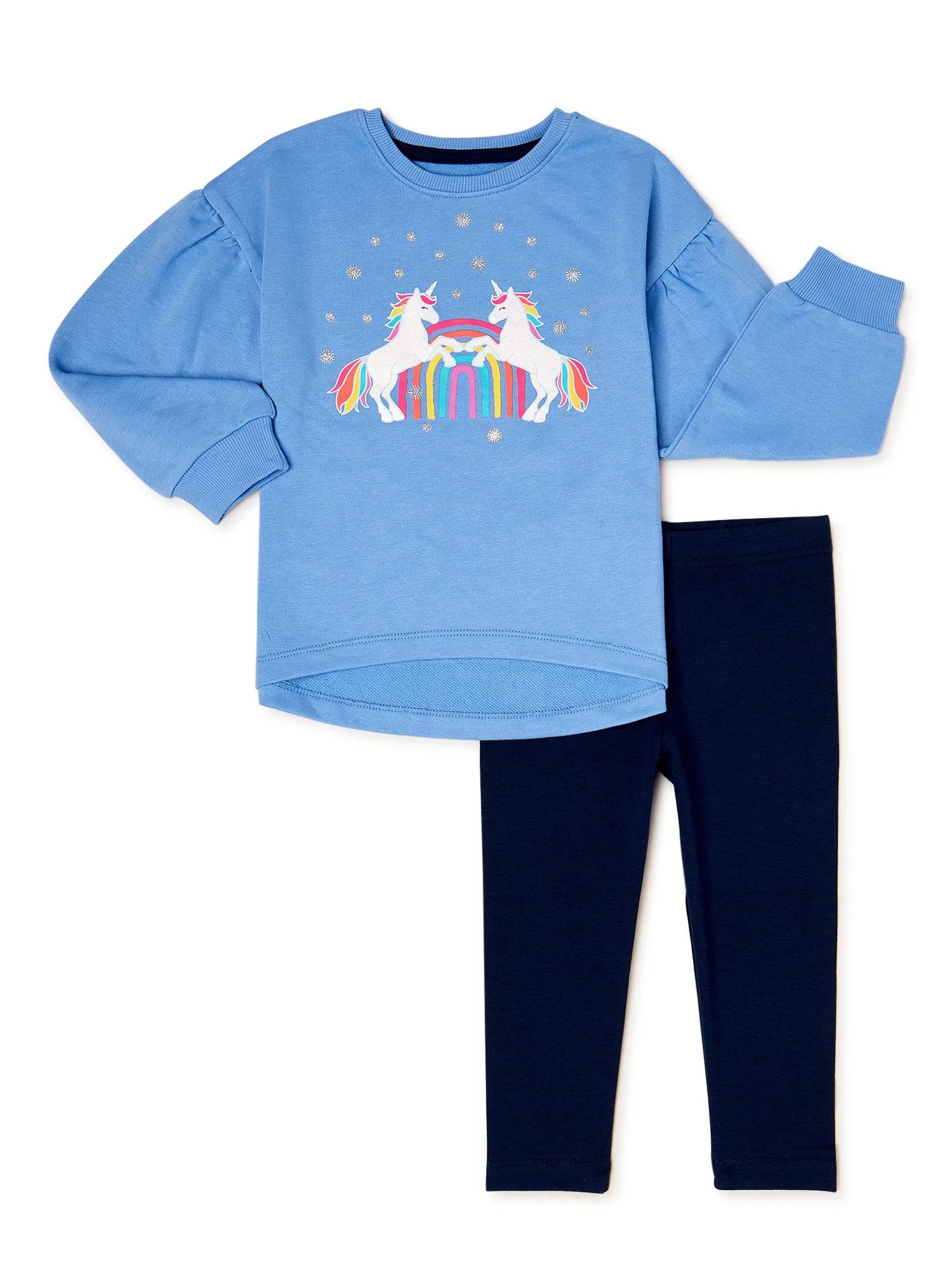 365 Kids From Garanimals Girls Printed Crewneck and Leggings, 2-Piece Outfit Set, Sizes 4-10 | Walmart (US)