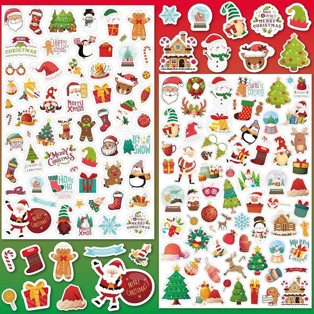 LINAYE 24 Sheets Christmas Stickers for Kids, 1570PCS Adhesive Christmas Stickers, Christmas Stic... | Amazon (US)