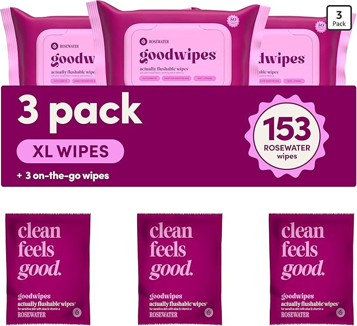 goodwipes Flushable Butt Wipes - Vitamin E & Aloe - Sewer & Septic Safe - Extra Large Adult Wet W... | Amazon (US)