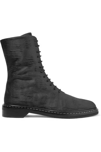 The Row - Fara Distressed Satin Ankle Boots - Dark gray | NET-A-PORTER (US)